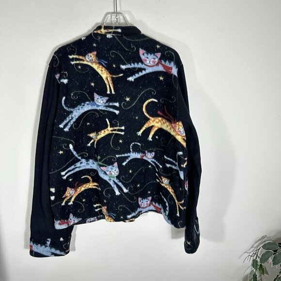 VTG 90s Womens Large L All Over Jumping Kitty Cat Print Fleece Jacket - Picture 5 of 6